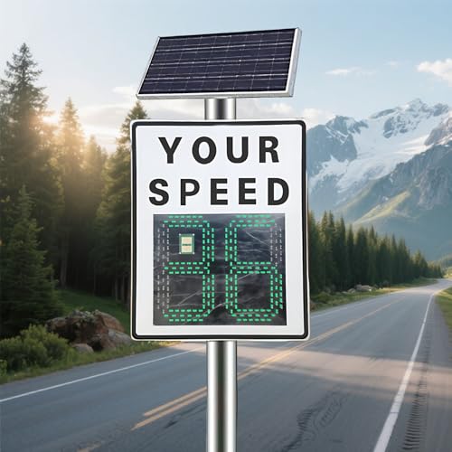 IBOWZ Señal de Aviso de límite de Velocidad por Radar con energía Solar, 23,6 x 35,4 Pulgadas, Panel de información de tráfico LED, detección Digital, Resistente a la Intemperie