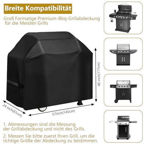 Grillabdeckung 145 x 61 x 117 cm, Grillabdeckung Wetterfest, strapazierfähig, Oxford-Gewebe,Grill abdeckhaube, Winddicht, Staubschutz, reißfest und UV-Schutz, mit Aufbewahrungstasche 3