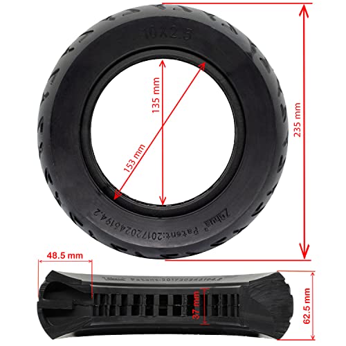 M365Lyon - Solid Tyre For Kugoo M4 Pro and UrbanGlide E-CROSSE Pro 10x2.5 (ST01-1pcs), black, Medium - Image 3