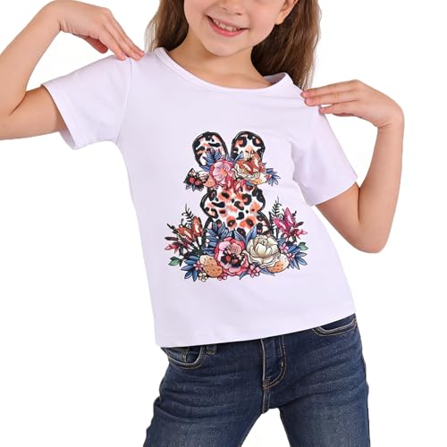 Image of Easter Toddler Girls T-Shirts Bunny Short Sleeve Shirts Kids T Shirts Cotton Girls Summer Tops 3-8Y