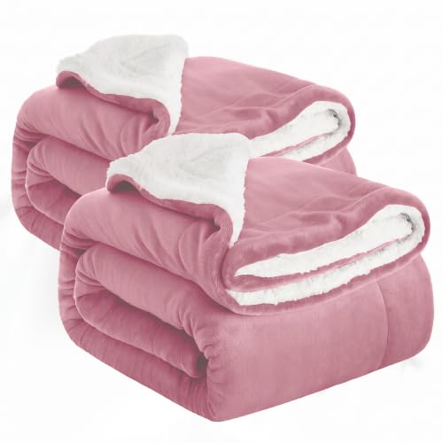 MOONLIGHT20015 2 Pack Queen Size Sherpa Blankets, 90x90 Baby Pink