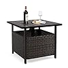 Outdoor Bistro PE Wicker and Steel Umbrella Side Table Stand with Umbrella Hole