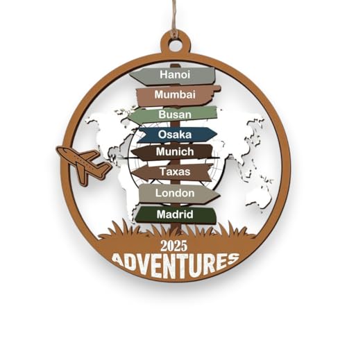 Personalized Travel Adventure Ornament, Custom Traveler Keepsake 2025, Road Trip Vacation, Gift for Travelers & Adventurers (Colored)