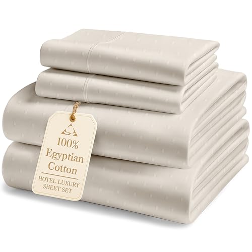 Image of LANE LINEN Blue Sheets Queen 100% Egyptian Cotton Sateen - Ivory | Bed Sheets Queen Size Cotton - 4-Piece Set, For A Luxurious Night's Sleep, For A Silky Hotel-Style Bed, Luxe Sheen