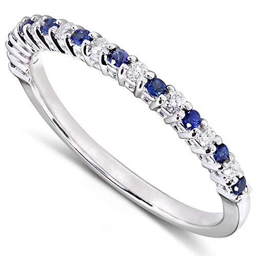 Kobelli Round Diamond & Blue Sapphire Band 1/4 carat (ctw) in 14kt White Gold2