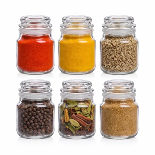 Image of Sharma Enterprises Glass Jar Set 100ml (6 Pcs) || Airtight Kitchen Storage Jars for Masala, Salt, Chilli, Jeera, Jam, Honey, Ghee, Herbs, Spices || Perfect Containers for Home & Gifting