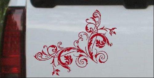 6in X 7.5in Red -- Floral Vine Corner Swirl Car Window Wall Laptop Decal Sticker