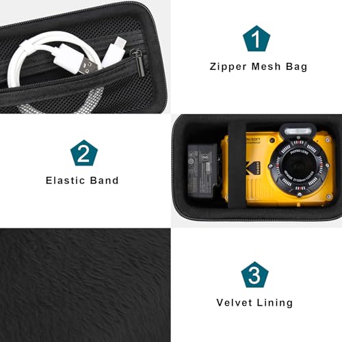Image of Canboc Carrying Case for KODAK PIXPRO WPZ2 Rugged Waterproof Digital Camera, Underwater Photography Camera Bag, Mesh Pocket fits USB Cable, Battery, Adapter, Black (Case Only)