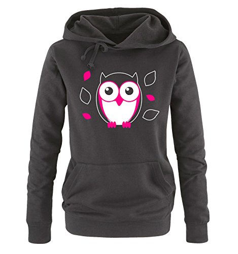 Preisvergleich Produktbild Comedy Shirts - SÜßE Eule - Damen Hoodie - Schwarz / Weiss-Pink Gr. XL