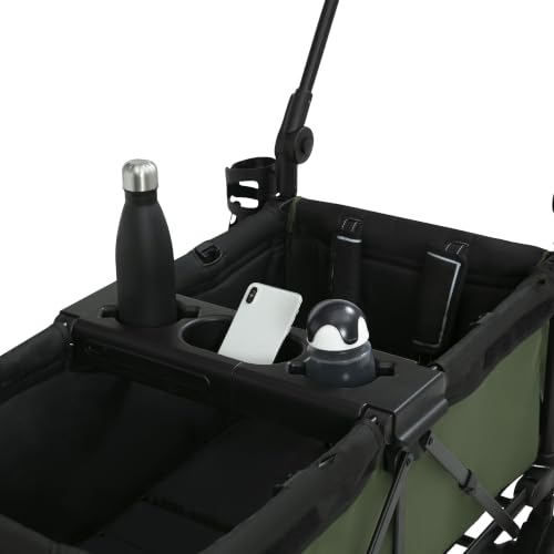 Image of Jeep Sport Stroller Wagon by Delta Children, Black /Green | Stroller Wagon with 2 Canopies, Parent Organizer, Cup Holders, Adjustable Handlebar and Child Snack Tray