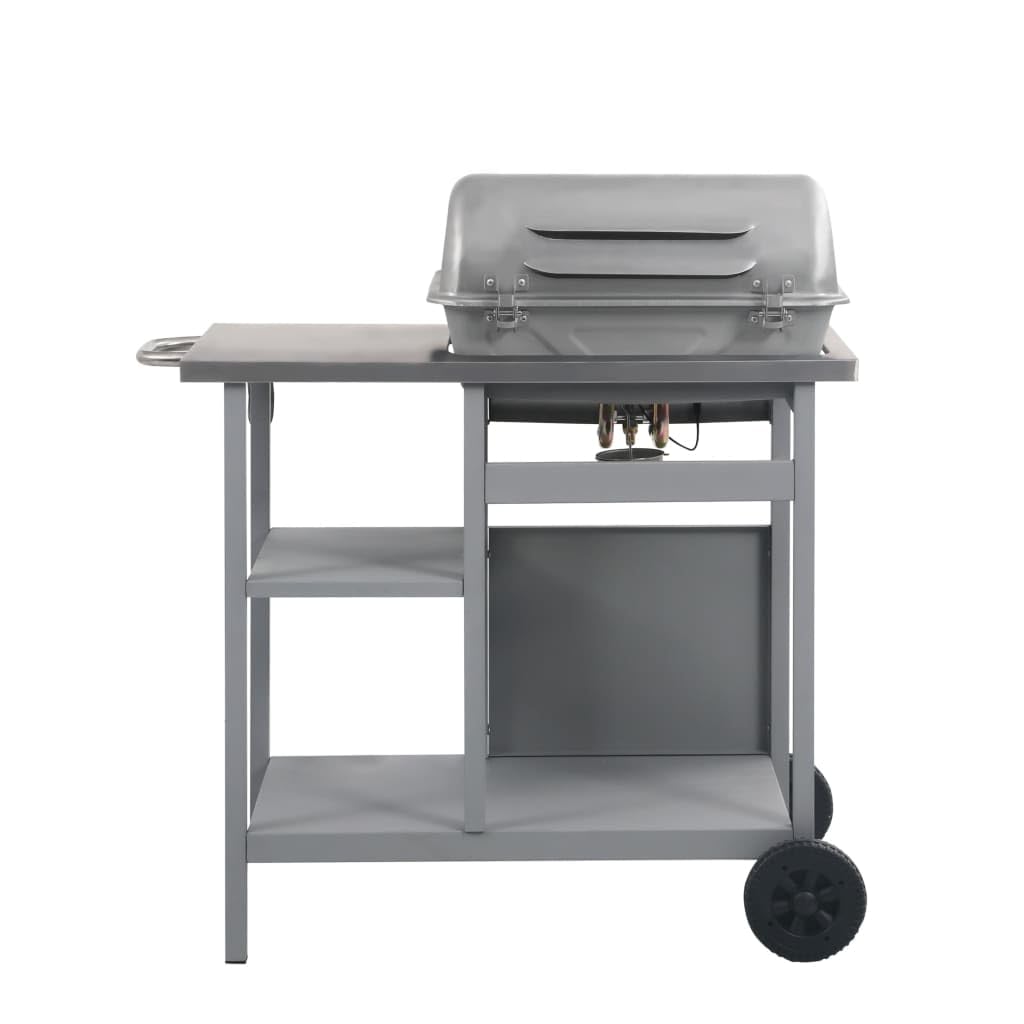Grill gazowy z 2 palnikami i stolikiem pomocniczym, stacja grillowa do ogrodu i na taras, stal nierdzewna i stal malowana proszkowo, moc 5,5 kW