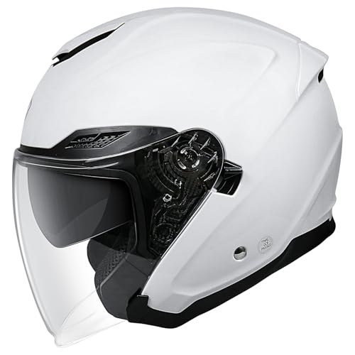 NENKI Rollerhelm für Motorradfahrer, Motorradhelm ECE 22.06, Jethelme mit Doppelvisier und Sonnenblende, Halbhelme für Damen Herren (Weiß, XXL)