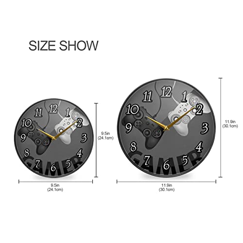 Two Realistic Game Joystick White And Black With A Text Gamer Wall Clock, Silent Non-Ticking Easy To Read Round Decorative Acrylic Wall Clock Art, For Living Room Home Office School 12 Inch #TOP1