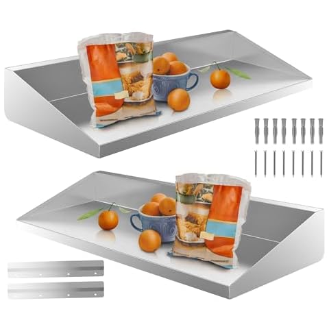 ZeroPone Stainless Steel Wall Shelf 8.6x30 Inches 64 lbs Load Heavy, Heavy-Duty Wall-Mounted Floating Shelf with Backsplash, Equipped with Silicone Mat. for Restaurant, Kitchen, Home(2 Pack) Cover