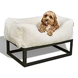Picture of FUZI Elevated Dog Bed Small, Luxury Raised Dog Beds, Removable and Machine Washable Bed Cover, Indoor/Outdoor Orthopedic Pet Bed, Small 25.1x16.75x18 Soft White & Black Base