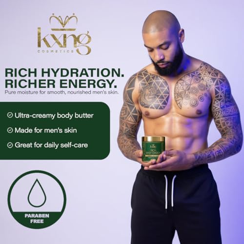 Image of KXNG Cosmetics Luxury Shea Body Butter Cream - 4oz | Organic Body Butter for Men & Women with Cocoa, Mango & Coconut Oil | Moisturizing Cream for Hands, Feet & All Skin Types - Rich Baby Daddy