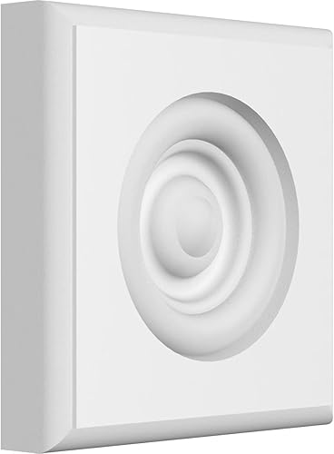 Ekena Millwork ROSP040X040X075SDG04 Roseta estándar Sedgwick Bullseye con borde redondeado, 4 pulgadas de ancho x 4 pulgadas de alto x 34 pulgadas