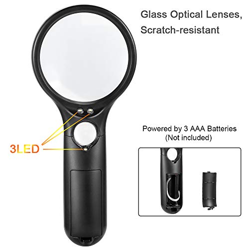 Magnifying Glass With Light, Busatia Led Illuminated Magnifier With 3X 45X High Magnification, Lightweight Handheld Magnifying Glass For Reading, Inspection, Jewellery, Hobbies & Crafts #TOP3