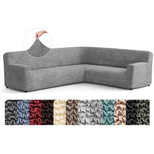 PAULATO BY GA.I.CO. Stretch Corner Sectional Couch Covers – Corner Sofa Cover – Elastic L Shape Sofa Slipcover - Sectional Slipсovers - Washable Furniture Protector - Ash (135”-198” Wide)
