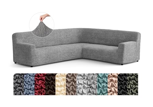 PAULATO BY GA.I.CO. Stretch Corner Sectional Couch Covers – Corner Sofa Cover – Elastic L Shape Sofa Slipcover - Sectional Slipсovers - Washable Furniture Protector - Ash (135”-198” Wide)