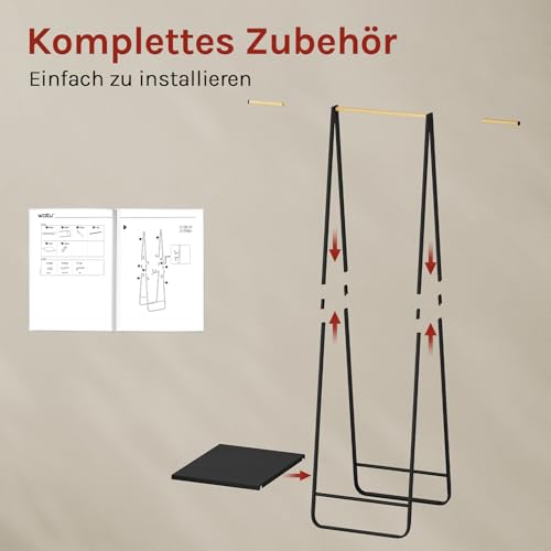 WOLTU Kleiderständer Schwarz für Schlafzimmer Garderobenständer Schmal Metall Kleiderstange mit Metallablagen ca.54x45x141cm(BxTxH)