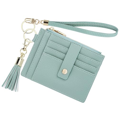 New Fashion Kingdom Keychain Wallet,Wristlet Keychain With Wallet RFID Credit Card Holder Case Small Leather Wallets for Men Women (Light Green)