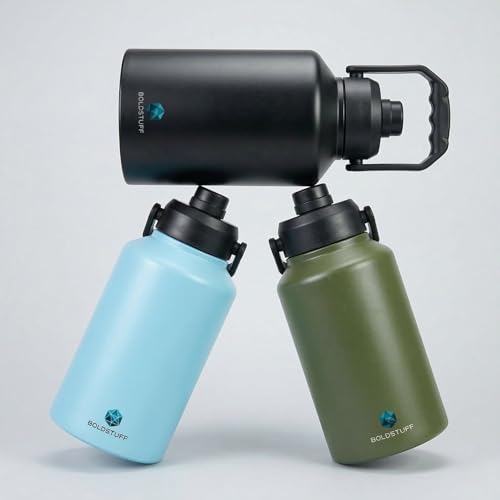 Image of 2 liters Water Bottle Insulated Stainless Steel | Large Sports Thermos 6 Hours Hot & Cold Water | Thermosteel Bottle for Gym, Travel, Office & Outdoor | Anti-Slip Base,Carry Handles, Black