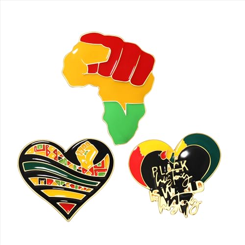 Image of African Brooches Africa Map Black Women Fist Heart Afro Brooch Pins Colorful Enamel 1865Juneteenth Black History Month Lapel Pins for Women