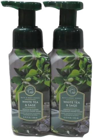 Bath & Body Works Bath and Body Works White Tea & Sage Gentle Foaming Hand Soap 8.75 Ounce 2-Pack (White Sage) 17.5 Ounce