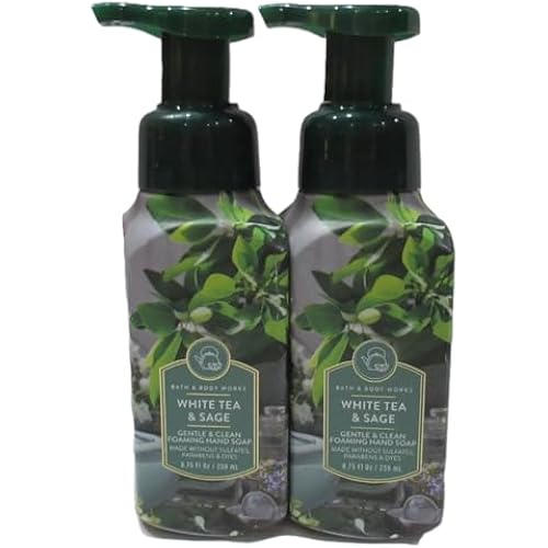 Bath & Body Works Bath and Body Works White Tea & Sage Gentle Foaming Hand Soap 8.75 Ounce 2-Pack (White Sage) 17.5 Ounce