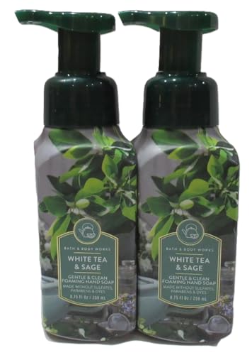 Bath & Body Works Bath and Body Works White Tea & Sage Gentle Foaming Hand Soap 8.75 Ounce 2-Pack (White Sage) 17.5 Ounce