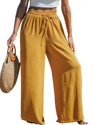 CUPSHE Damen Leichte Weite Hose, High Waist mit Kordelzug und Gummibund, Ganzjahrestaugliche Lange Hose