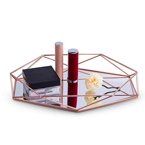 Plateau de rangement hexagonal en métal doré rose avec ornements décoratifs en trois dimensions pour bureau, style nordique simple Cover