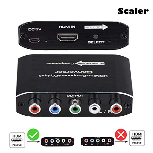 HDMI to Component Converter, HDMI to YPbPr 5RCA RGB Scaler Adapter V1.4 with R/L Audio Output Support for MacBook TV Blu-Ray DVD PS4 DVD, PSP, Xbox 360,Amazon Fire TV