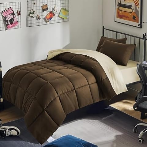 HIG Chocolate 6 Piece Twin/Twin XL Size Back to School Comforter Set - Box-Stitched College Dorm Quilting Bedding Set, Reversible Down Alternative Filling Duvet Insert(N60026) Cover