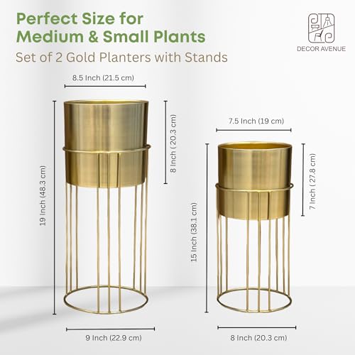 Image of Decorative Gold Metal Planters with Stand for Living Room Modern Indoor Planters and Flower Pots Set of 2 (Gold - Medium & Small)
