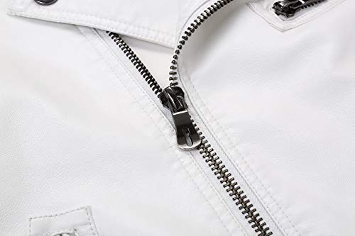 Chouyatou Men's Vintage Asymmetric Zip Lightweight Faux Leather Biker Jacket (Large, White) #TOP3
