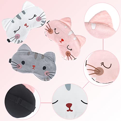 3 Pcs Cute Eye Mask For Sleeping, Cartoon Cat Face Eye Cover Funny Animal Sleeping Mask, Soft Comfortable Night Sleep Masks Eye Mask Blindfolds For Women Men Travel, Nap, Meditation (Cat) #TOP1