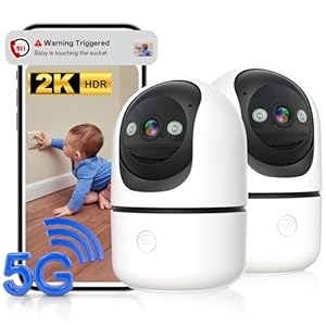 Indoor Security Camera 2 Packs, 2K 5G WiFi Baby/Pet/Dog/Nanny Cameras for Home Security, 360 PTZ Security Cameras with US Servers Phone App, 911 One-Tap Call,AI Smart Detection,2 Way Talk,Privacy Mode