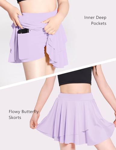 Girls Tennis Skirts Layered Ruffle Athletic Flowy Skirts with Pocket Skorts for Girls 5-14Y2
