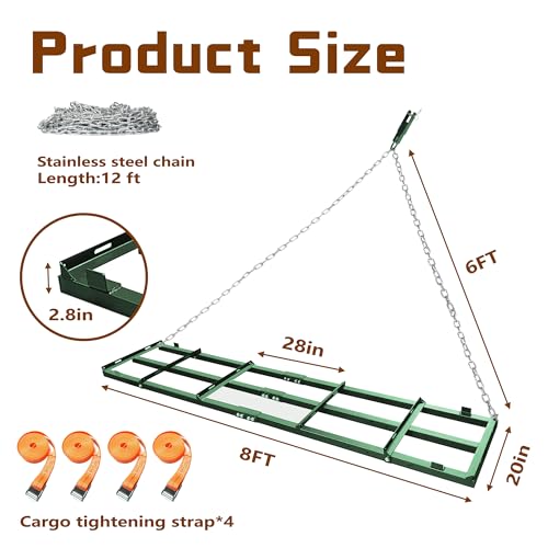 Montex 8 FT Drag Harrow Driveway Grader, Driveway Drag for Gravel, Heavy Duty Tow Behind Lawn Rake for ATV, UTV, Tractor, Mower, Power Rake for Gravel, Land Leveling