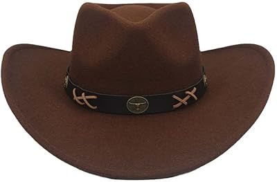 Men Women Wool Blend Western Cowboy Hats Wide Brim Sunhats Travel Sombrero Outdoor Caps Coffee Color M