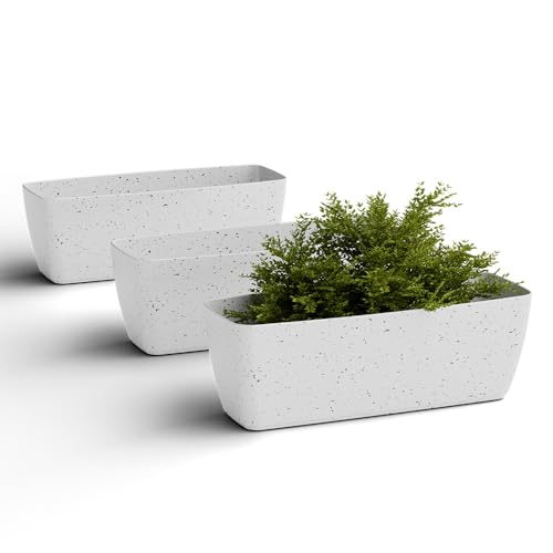 Image of YUCCABE ITALIA SHERA CABI Tray 16 INCH Plastic Flower Tray Pot Unbreakable Rectangular Planter Suitable for Home Garden Seedling Indoor and Outdoor (Marble White, Pack of 3)