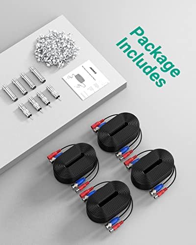 ANNKE 4 Pack 30M/100ft All-in-One Video Power Cables, BNC Extension Security Wire Cord for CCTV Surveillance DVR System Installation, Free BNC RCA Connector and 100pcs Cable Clips Included (Black)