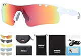 ITSCOOL Polarized Sports Sunglasses with 5 Interchangeable Lenses for Men Women Softball Baseball Running Cycling Glasses White Orange