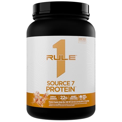 Rule 1 Proteins Source 7 Protein – Decadent Flavor, Velvety Smooth Texture, 22g Anytime Protein, and 10g Naturally Occurring EAAs Per Serving from 7 Premium Sources (1.8 Pounds, Salted Carmel)
