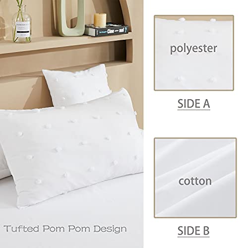 Fadfay Chic White Sheets Set King Size- Cotton Soft 600 Tc Luxury Pom Pom Fashion Designer Bed Sheets Breathable Tufted Bedding All White Cottage French Style Deep Pocket Sheet 4 Pcs, King #TOP3