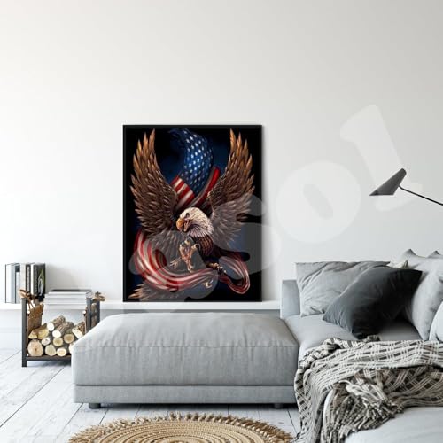 Image of Jasol Diamond Painting Kit, 40x30 Cms, Full Drill, 5D Crystals, Home Wall Decor Gift Set (USA Flag with Eagle M45622)