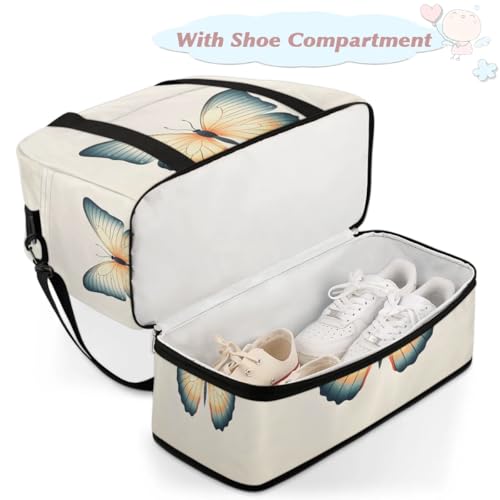 Travel Duffel Bags Butterfly Foldable Weekender Bags for Women with Shoes Compartment Waterproof & Tear Resistant Carry on Overnight Luggage Duffel Bag Shoulder Sports Tote Bag4