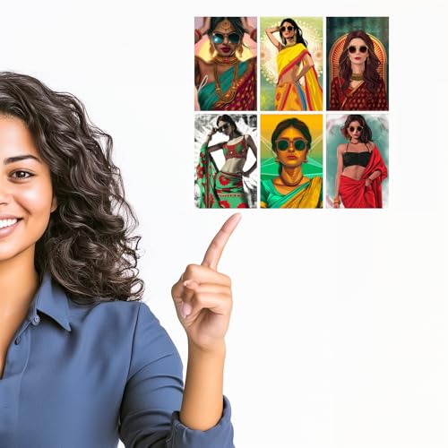 Image of SiddArtify Stylish Women in Sarees Art Print Set - Set of 2-4x6 Inch - Board (Pack of 6) - Sticker (Pack of 6) Wall Room Decoration art Poster Prints